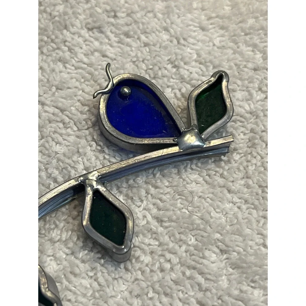 Handcrafted USA Stained Glass Blue Bird Suncatcher Cobalt Blue Window Decor 5.5